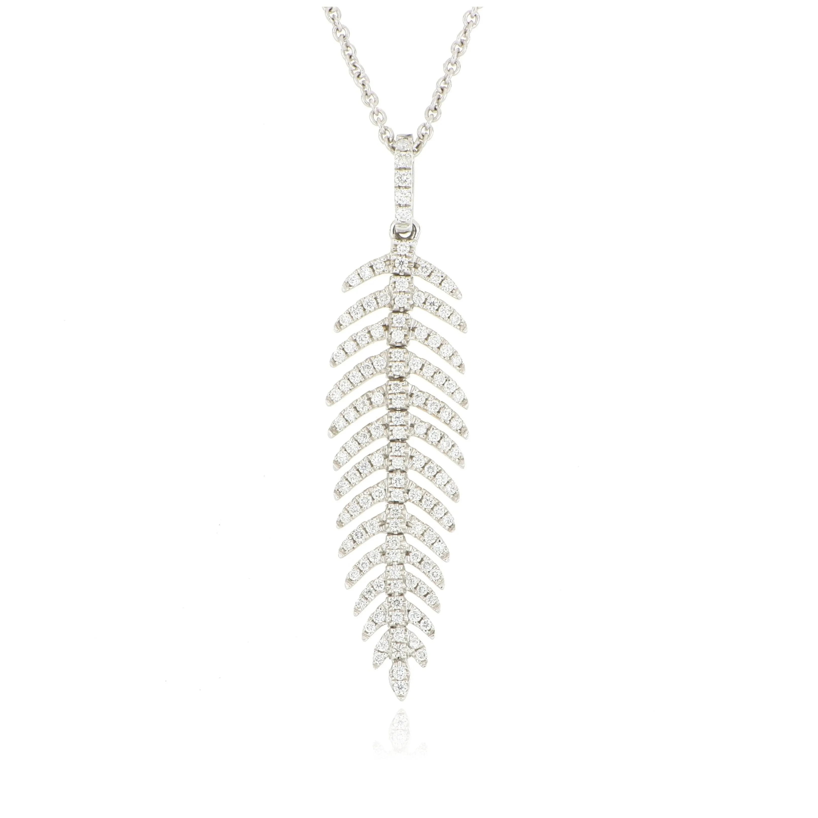 18k White Gold Diamond Accented Feather Necklace