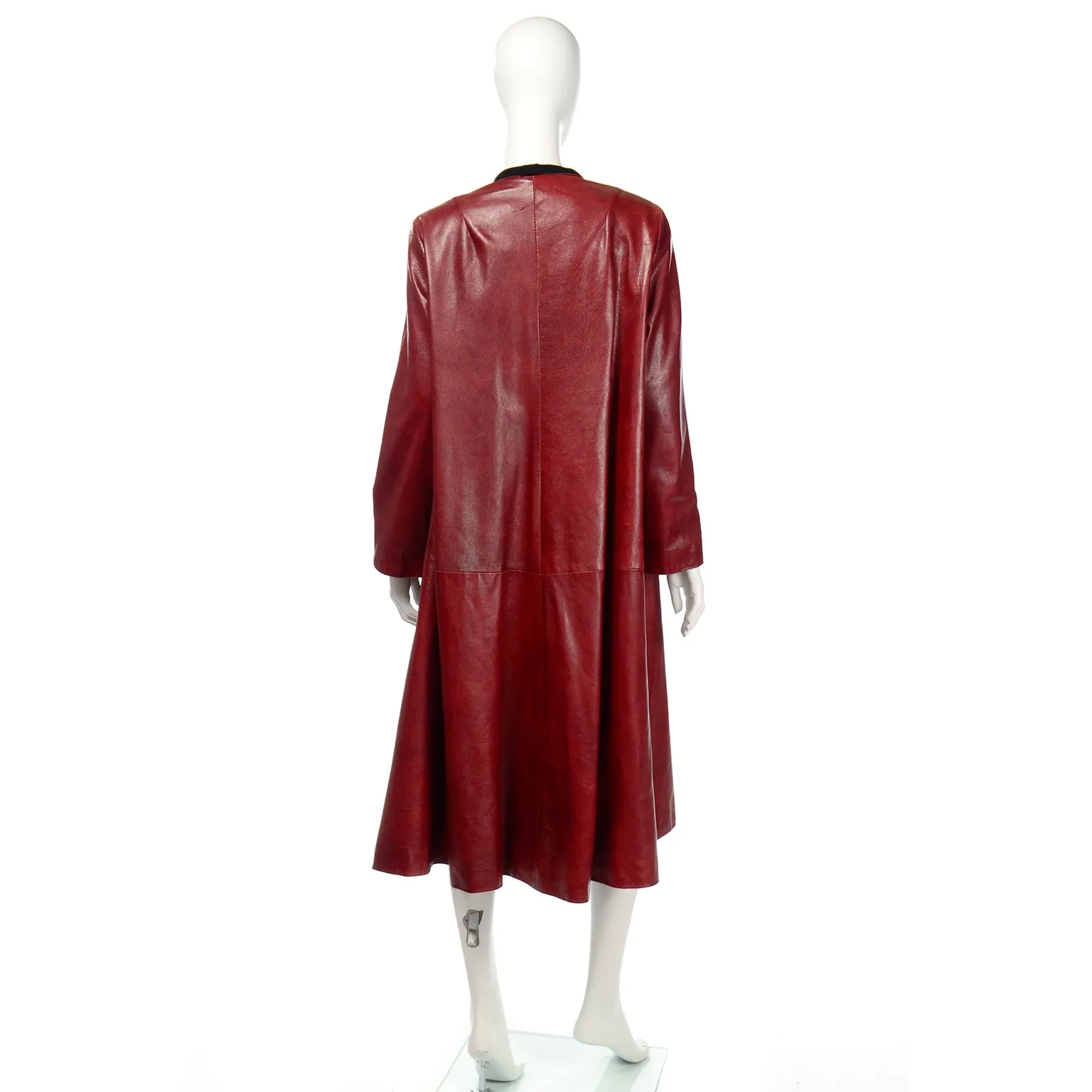 1990s Donna Karan Oxblood Leather Swing Coat w Wool Lining