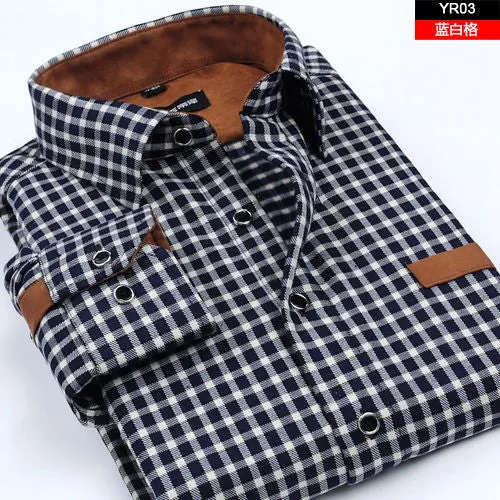 2017 New Men Thickening Imitation Wool Plaid Shirt.