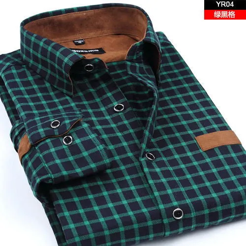 2017 New Men Thickening Imitation Wool Plaid Shirt.