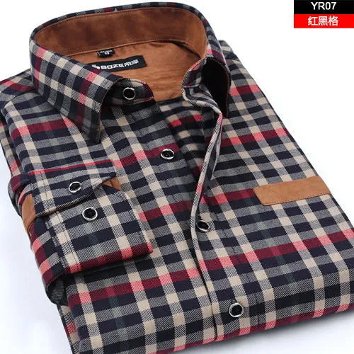 2017 New Men Thickening Imitation Wool Plaid Shirt.