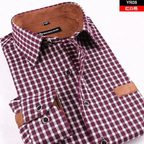 2017 New Men Thickening Imitation Wool Plaid Shirt.