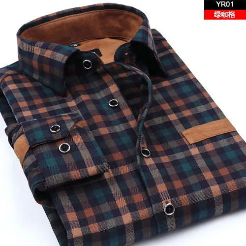 2017 New Men Thickening Imitation Wool Plaid Shirt.