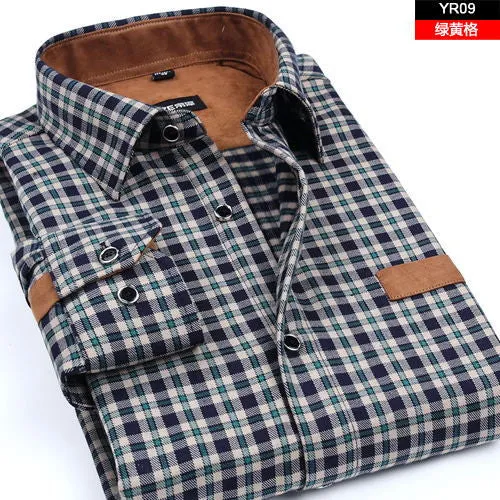 2017 New Men Thickening Imitation Wool Plaid Shirt.