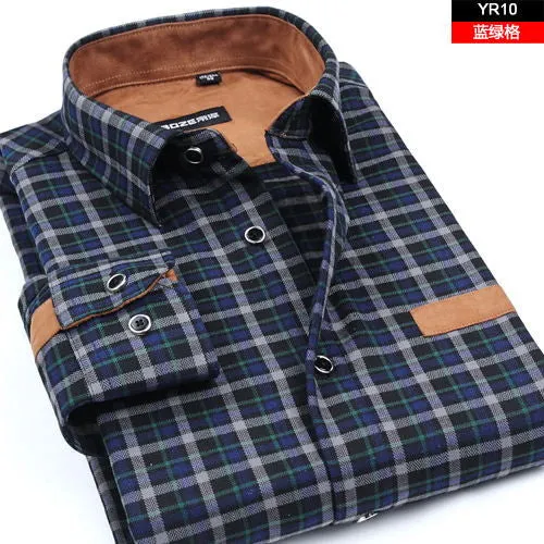 2017 New Men Thickening Imitation Wool Plaid Shirt.