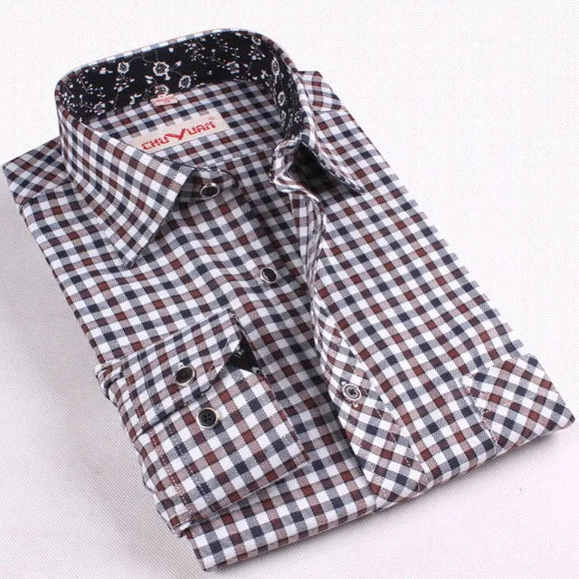 2017 New Men Thickening Imitation Wool Plaid Shirt.