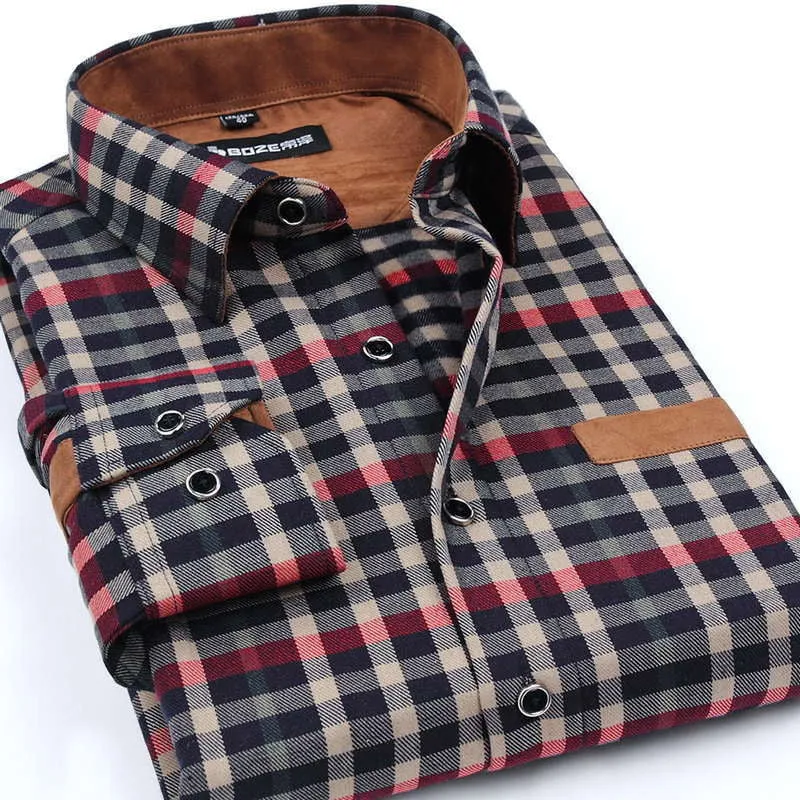 2017 New Men Thickening Imitation Wool Plaid Shirt.