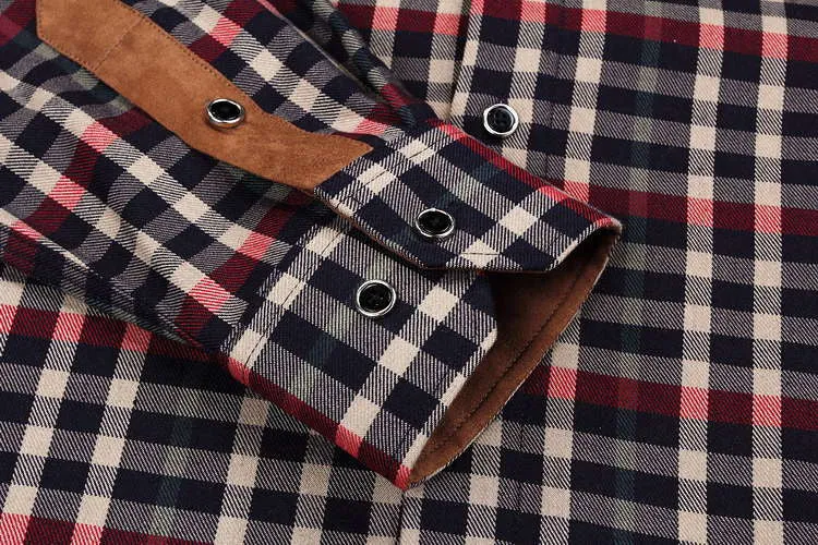 2017 New Men Thickening Imitation Wool Plaid Shirt.