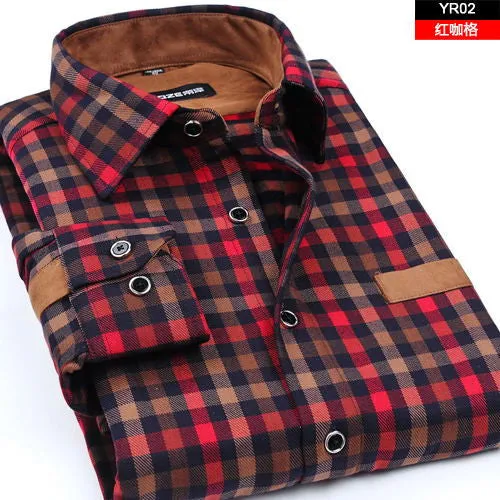 2017 New Men Thickening Imitation Wool Plaid Shirt.