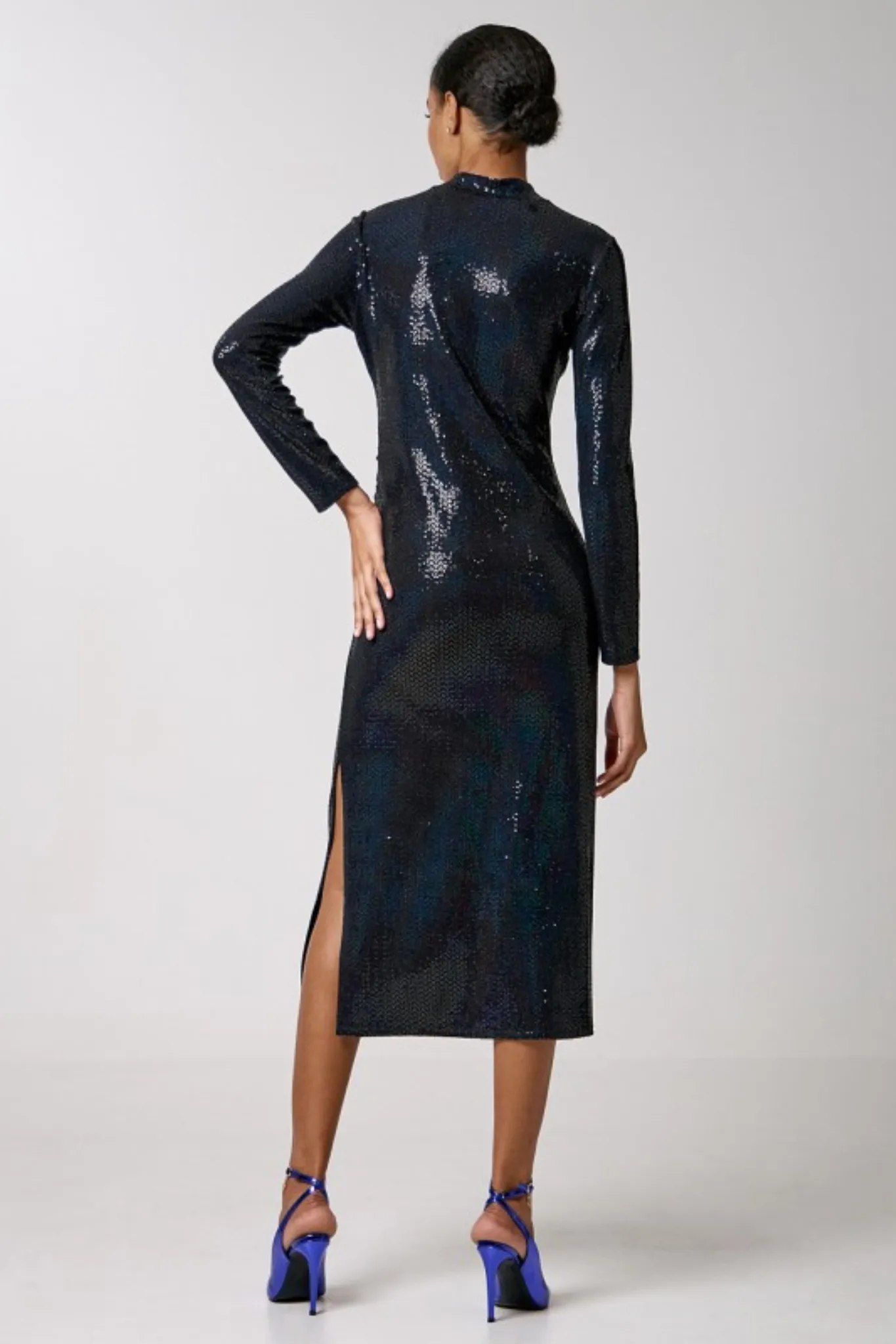 Access Blue Shimmery Dress With Side Split