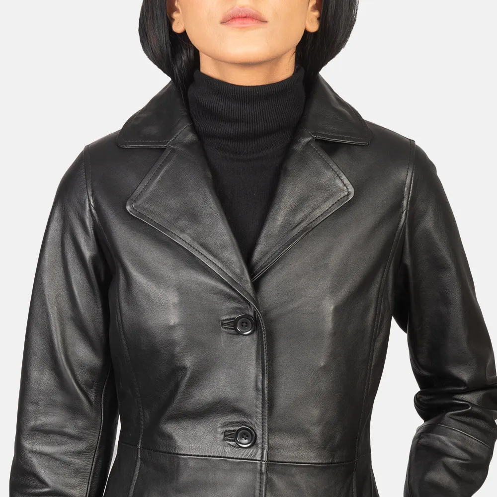 Alexis Black Single Breasted Leather Coat