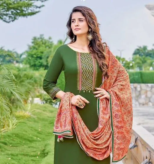 Appealing Green Colored Viscose Weaving With Hand Work Salwar Suits Sets