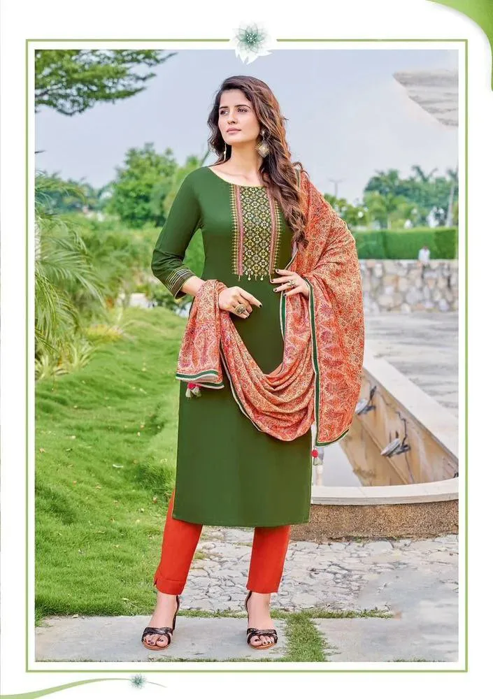 Appealing Green Colored Viscose Weaving With Hand Work Salwar Suits Sets