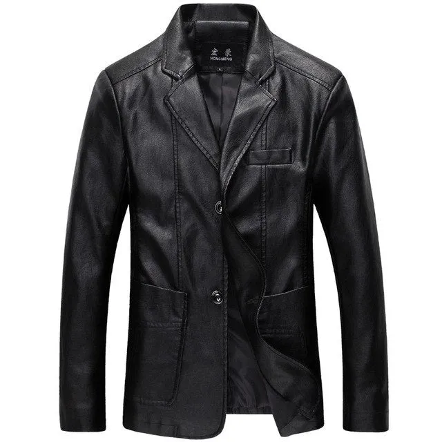 Autumn Winter Slim Mens Motorcycle Leather Blazer Jacket Coat Black Brown Yellow Pu Leather Blazer