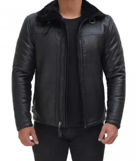 Aviator Mens Black Leather B3 Bomber Jacket