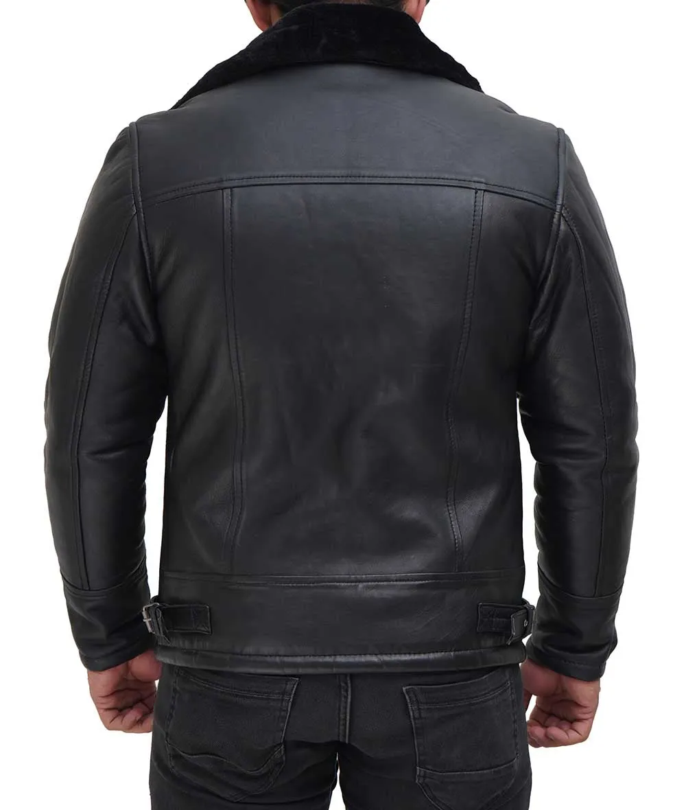 Aviator Mens Black Leather B3 Bomber Jacket