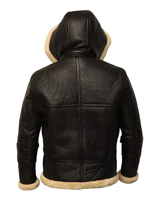 B3 Shearling Removable Hood Black Jacket