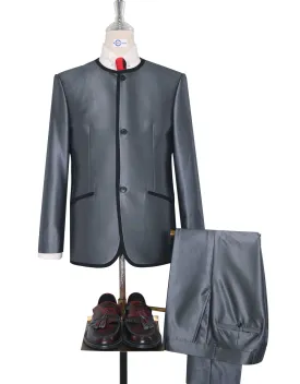 Beatle Collarless Suit | Classic Silver Blue Tonic Suit