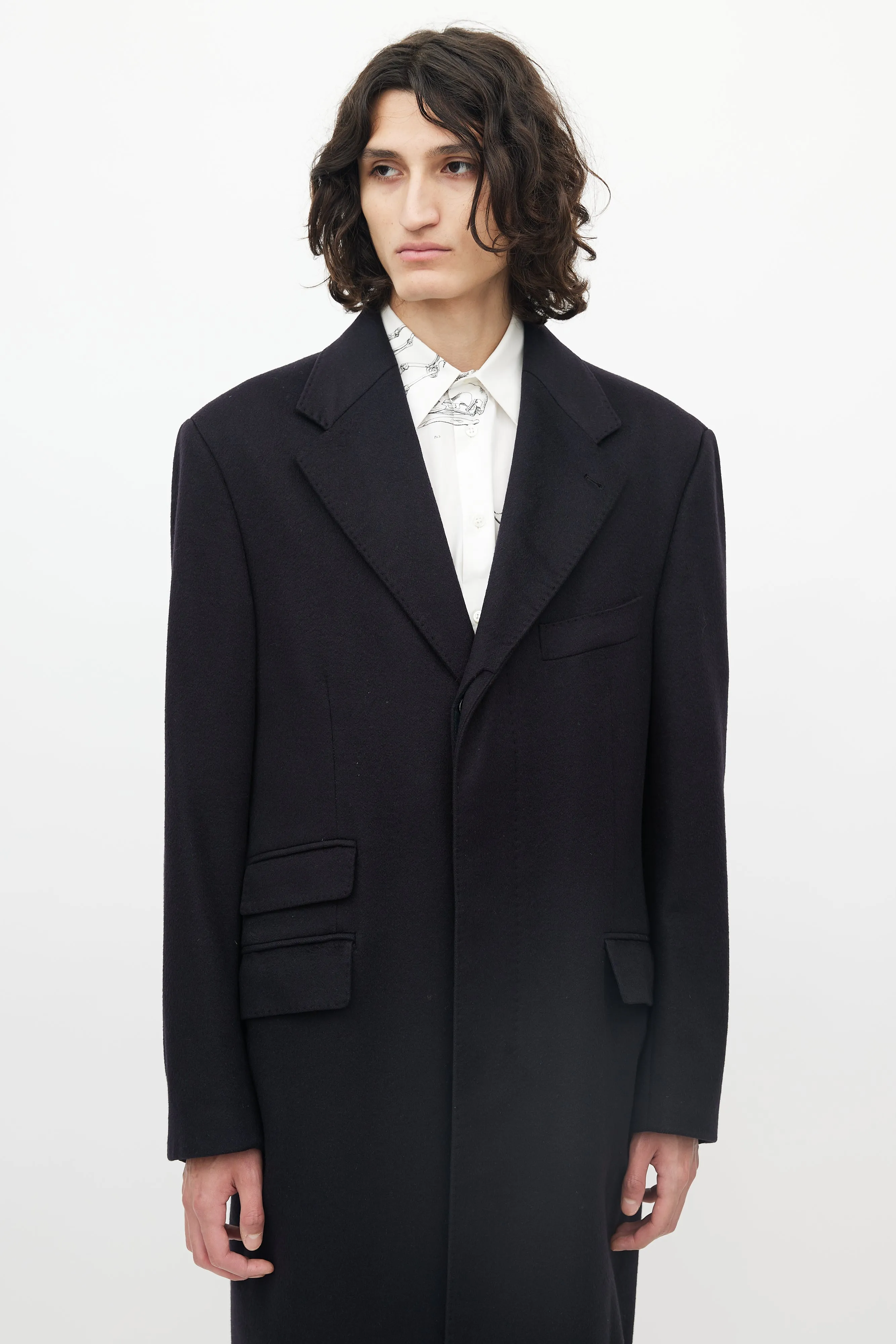 Black Cashmere Tonal Stitched Coat