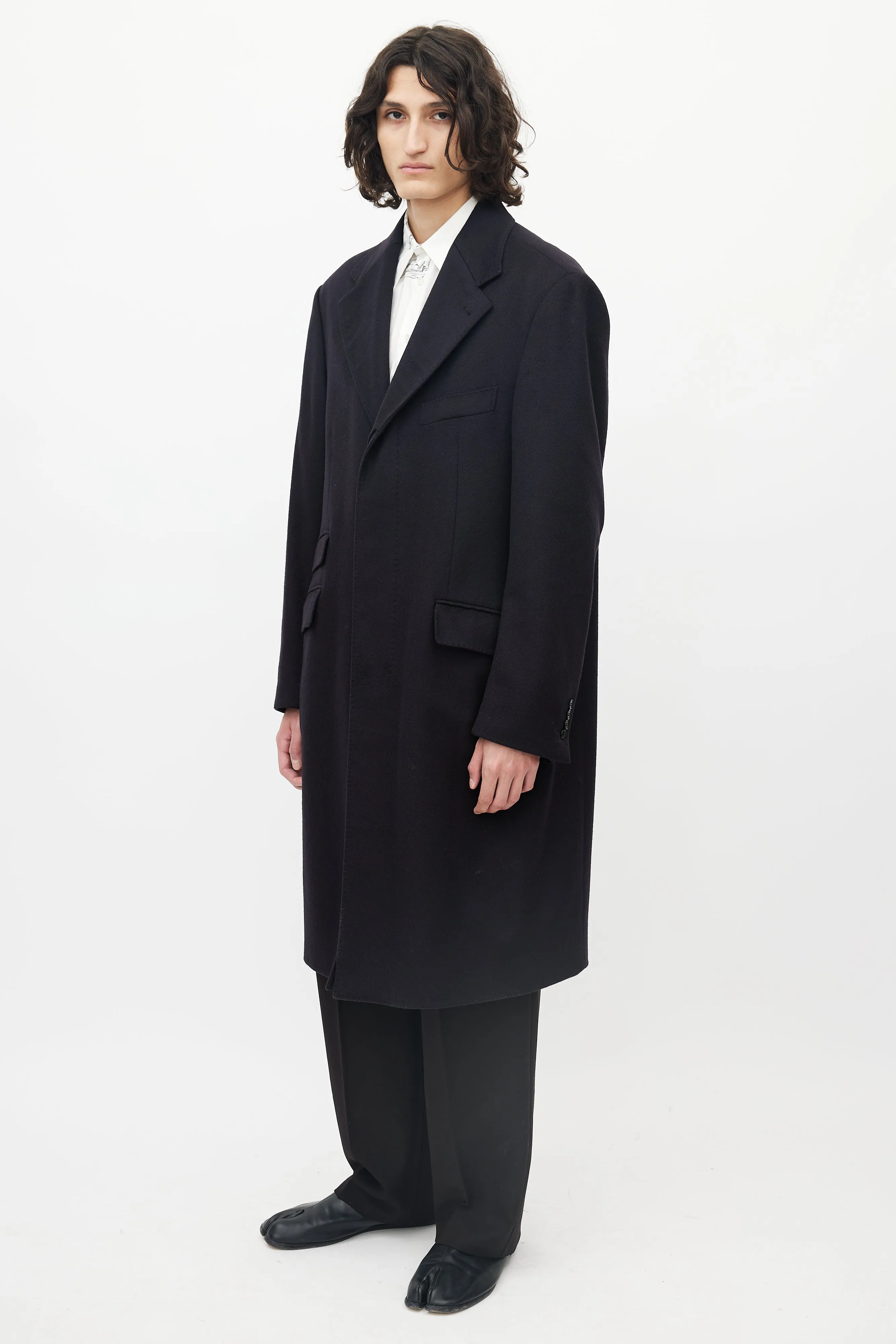 Black Cashmere Tonal Stitched Coat