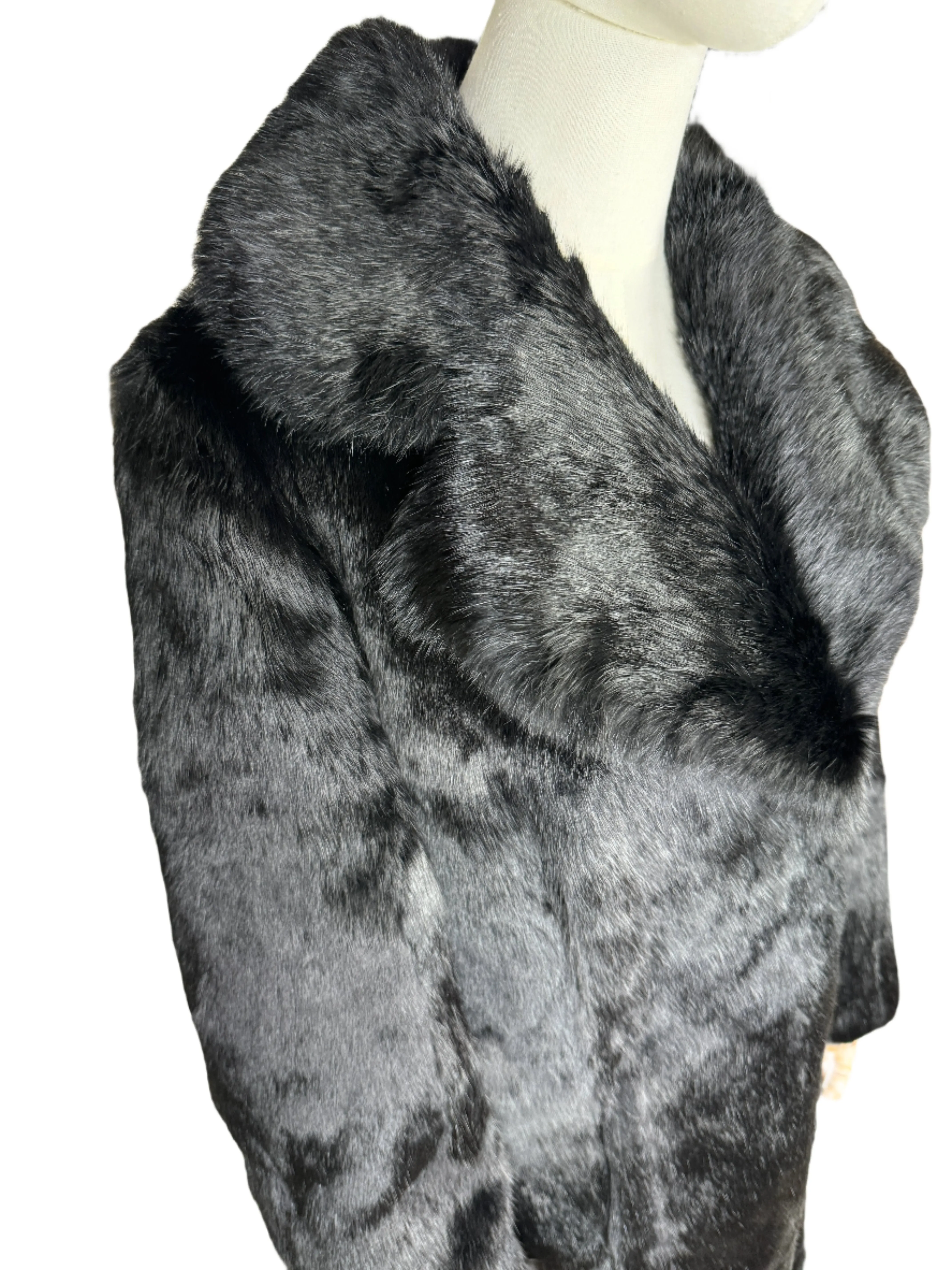 Black Rabbit Fur Floor Length Coat 1980s