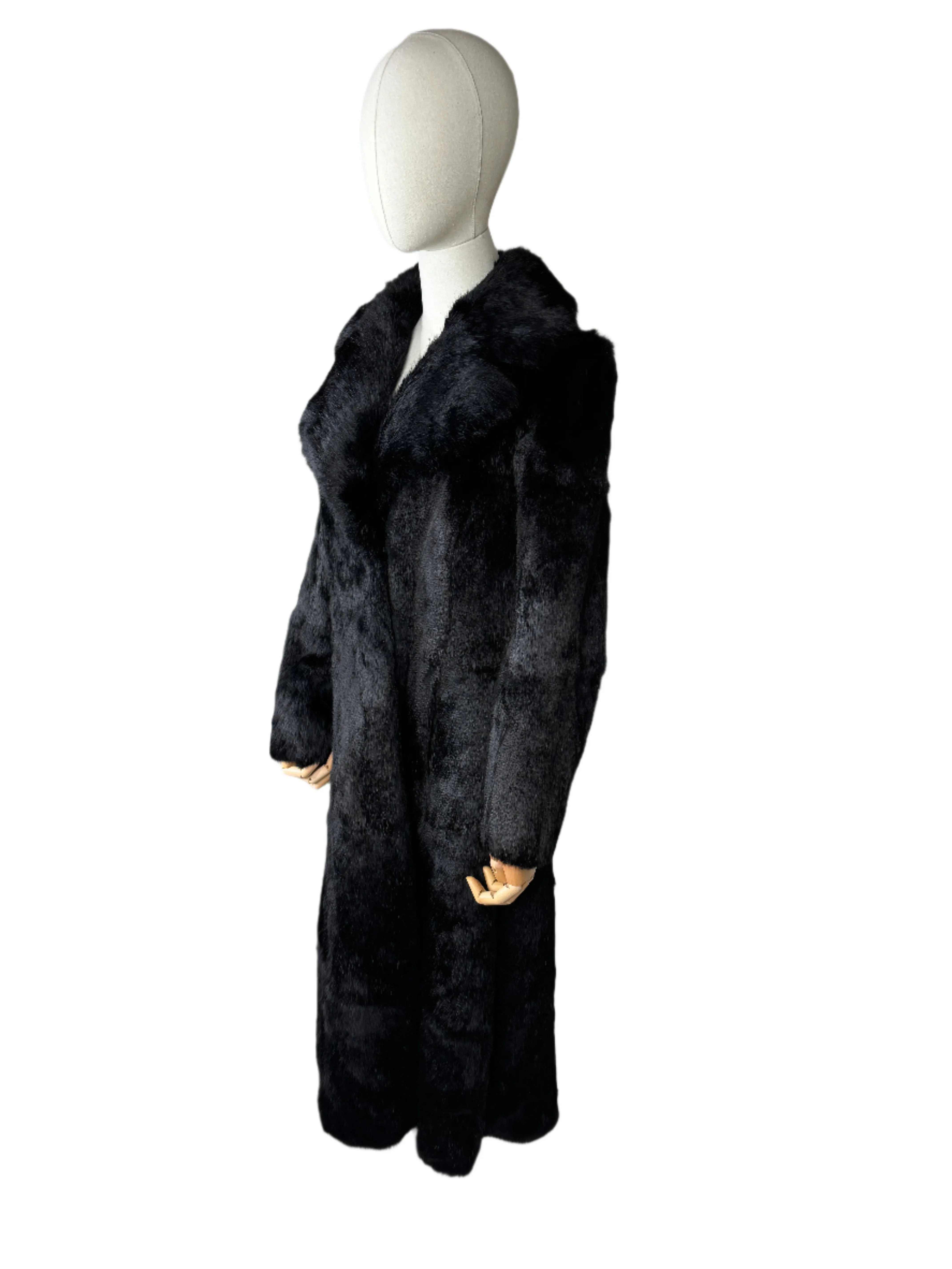 Black Rabbit Fur Floor Length Coat 1980s