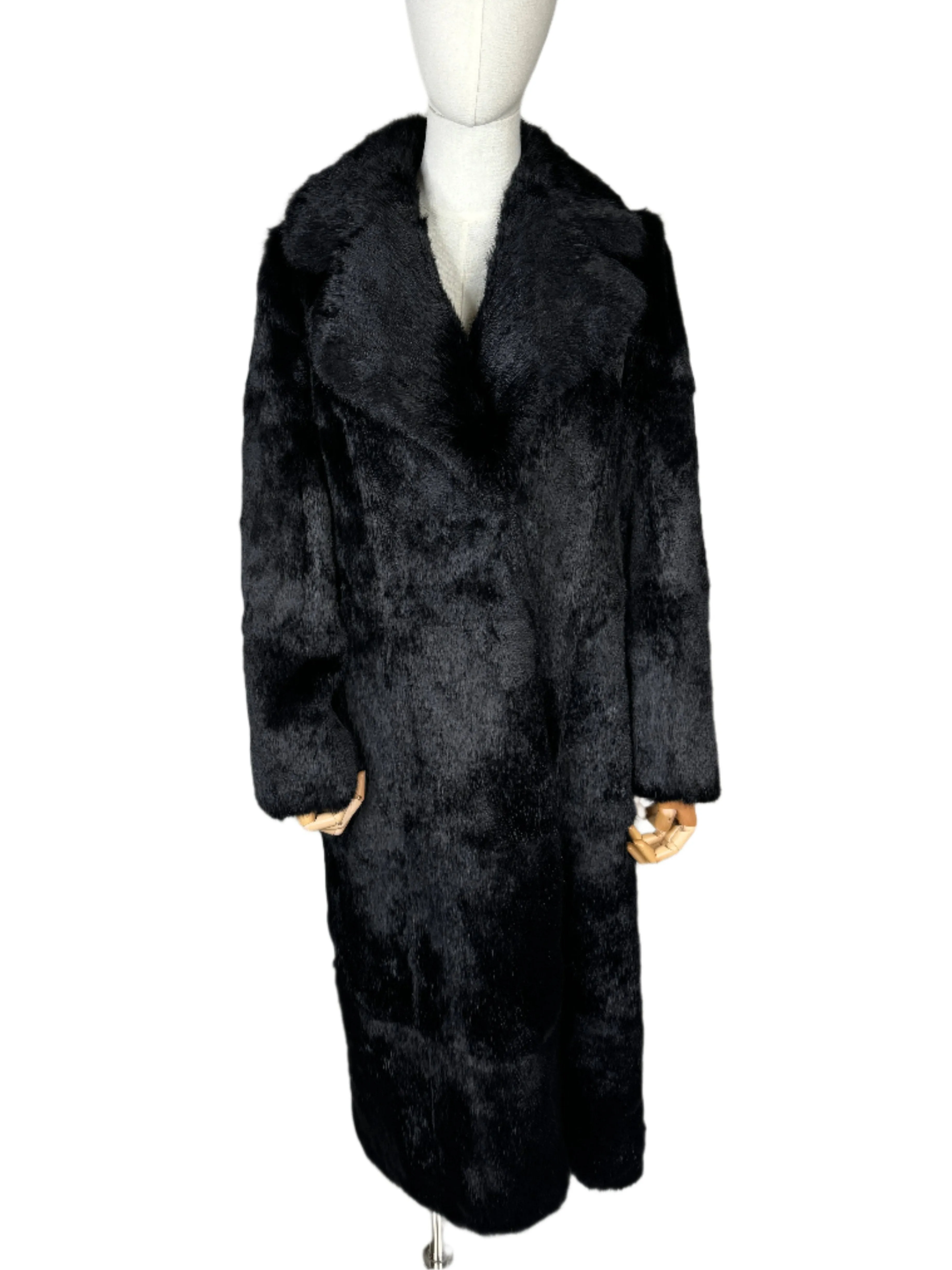 Black Rabbit Fur Floor Length Coat 1980s