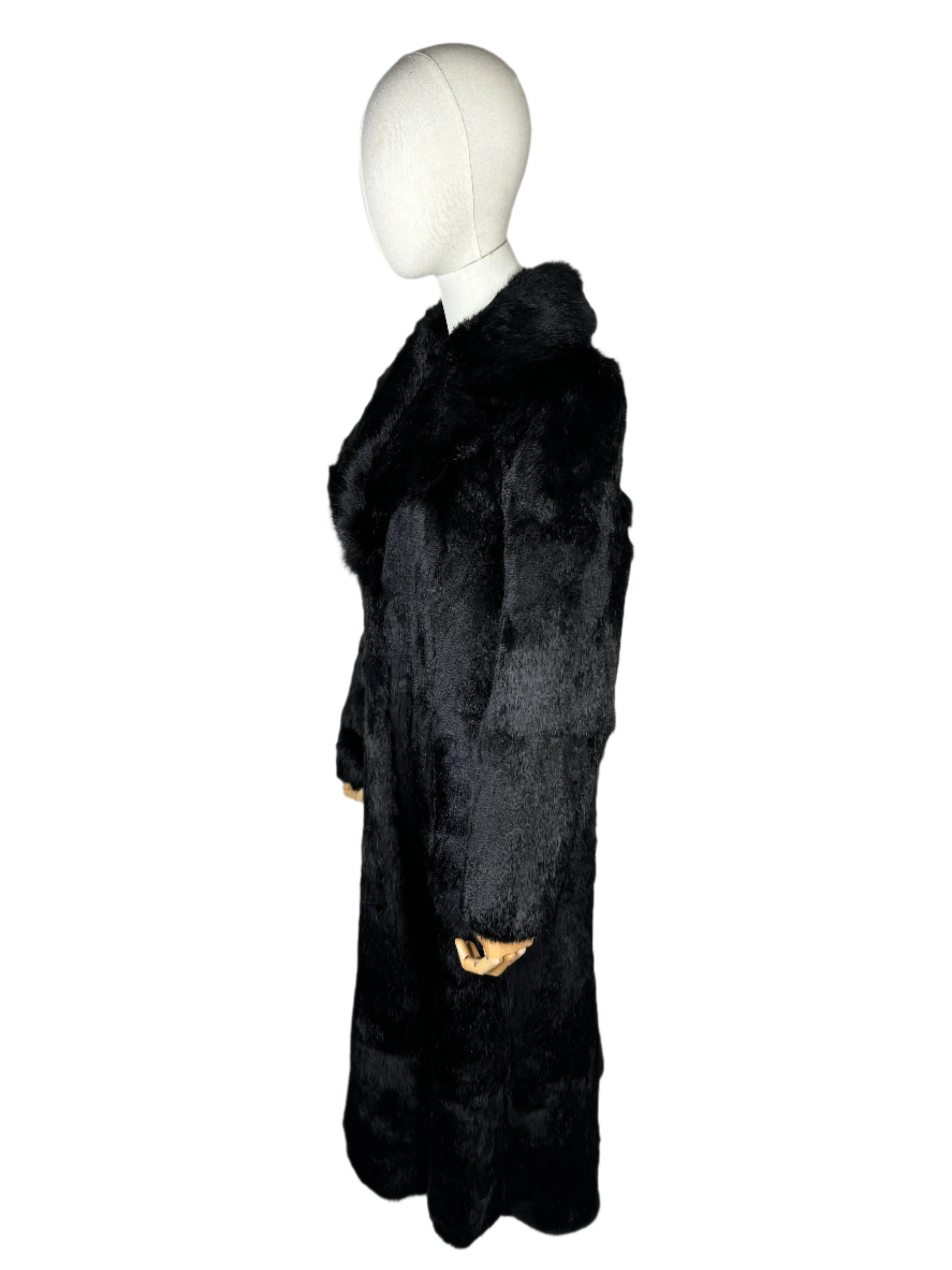 Black Rabbit Fur Floor Length Coat 1980s