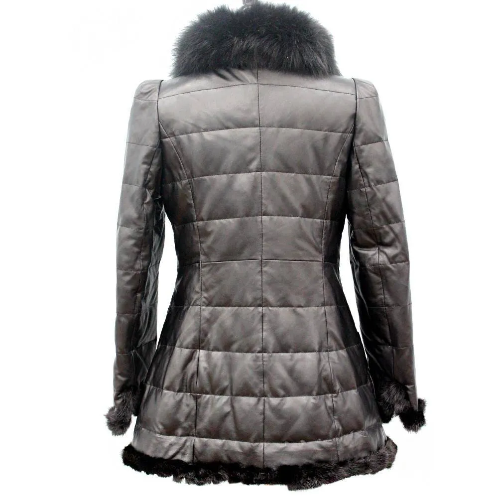 Black Sheepskin Leather & Fox Fur Coat