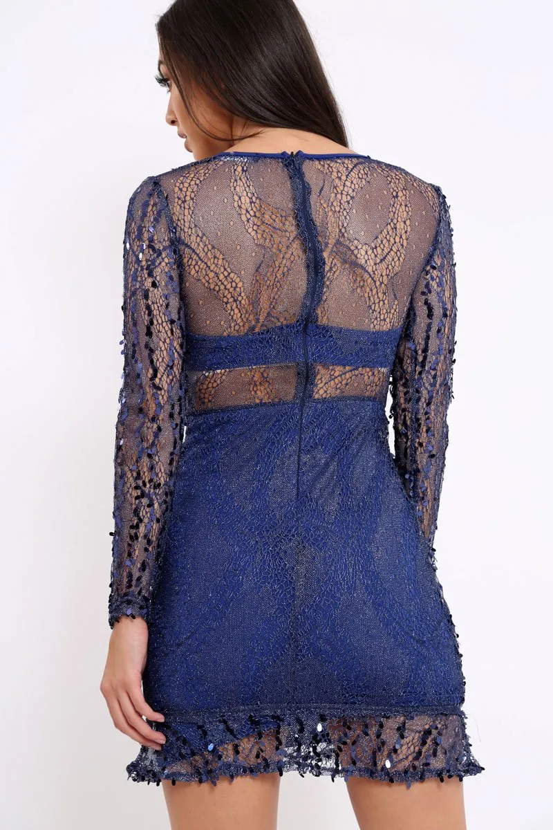 Blue Sheer Sequin Dress - Aaima