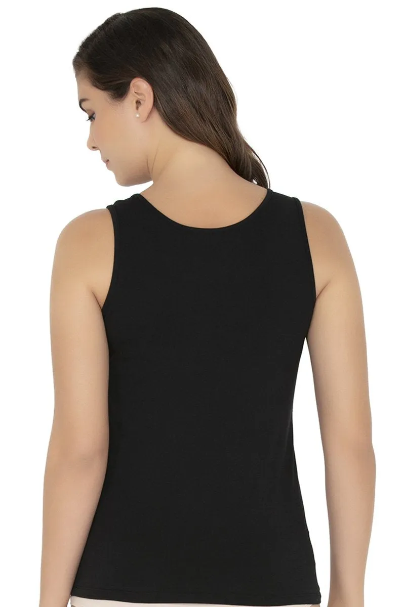 Broad Strapped Body Hugging Tank Top - Black