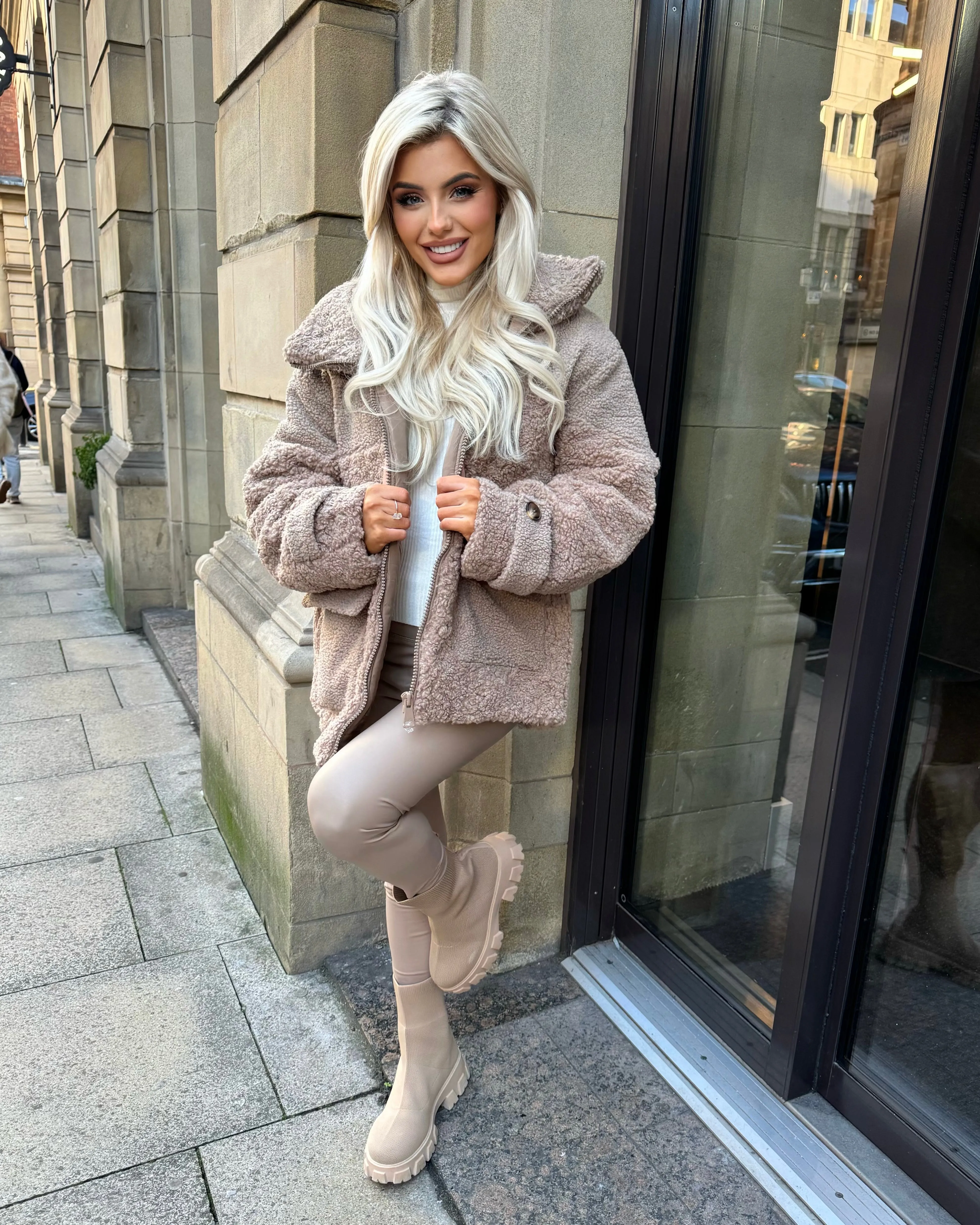 Brynn Teddy Style Coat- Taupe