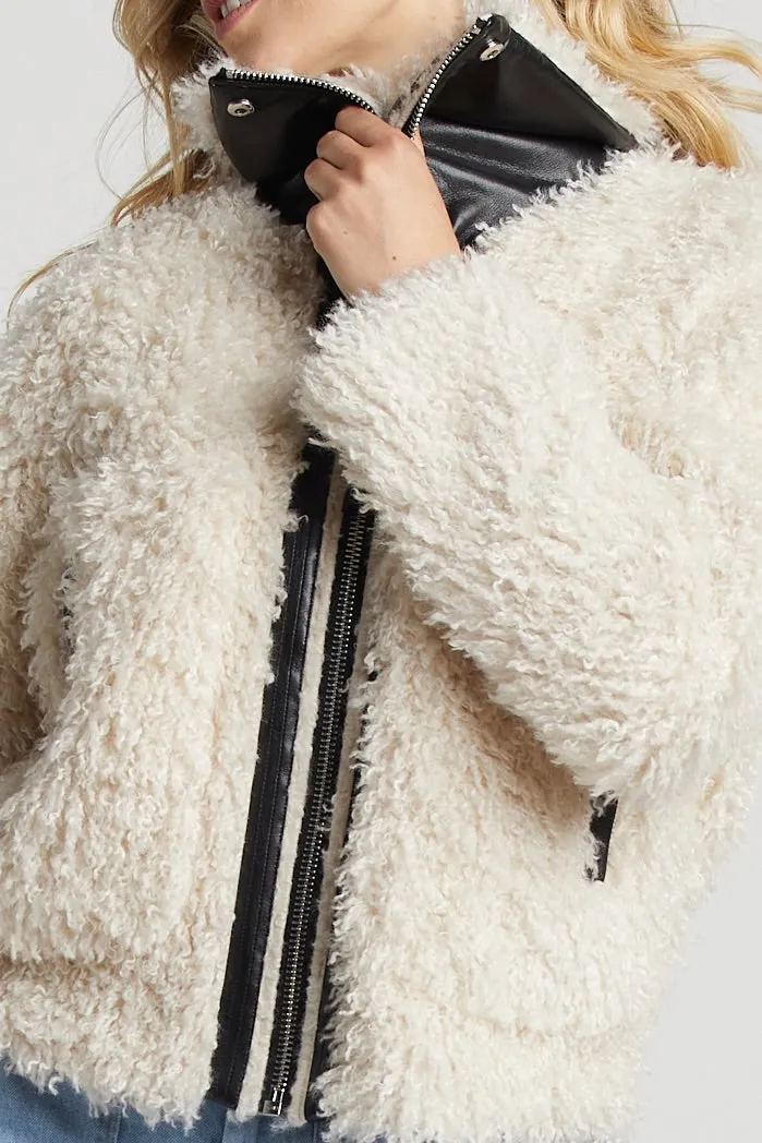 Carrie Short Mongolian Faux Fur Coat - Ivory