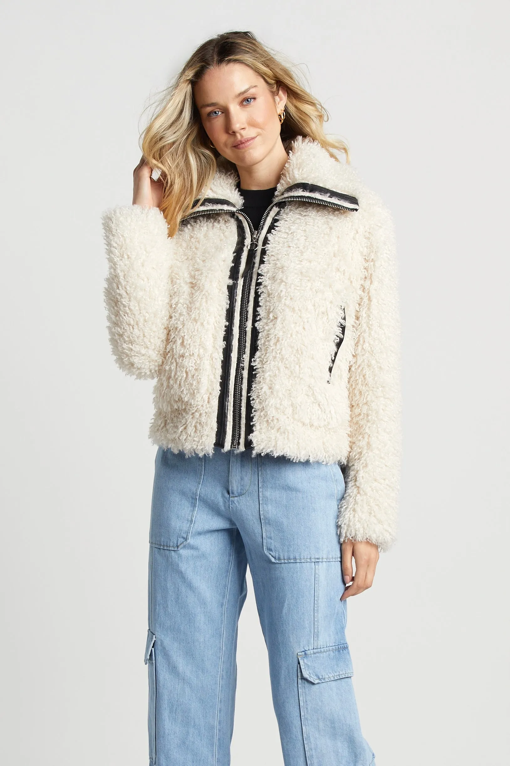 Carrie Short Mongolian Faux Fur Coat - Ivory