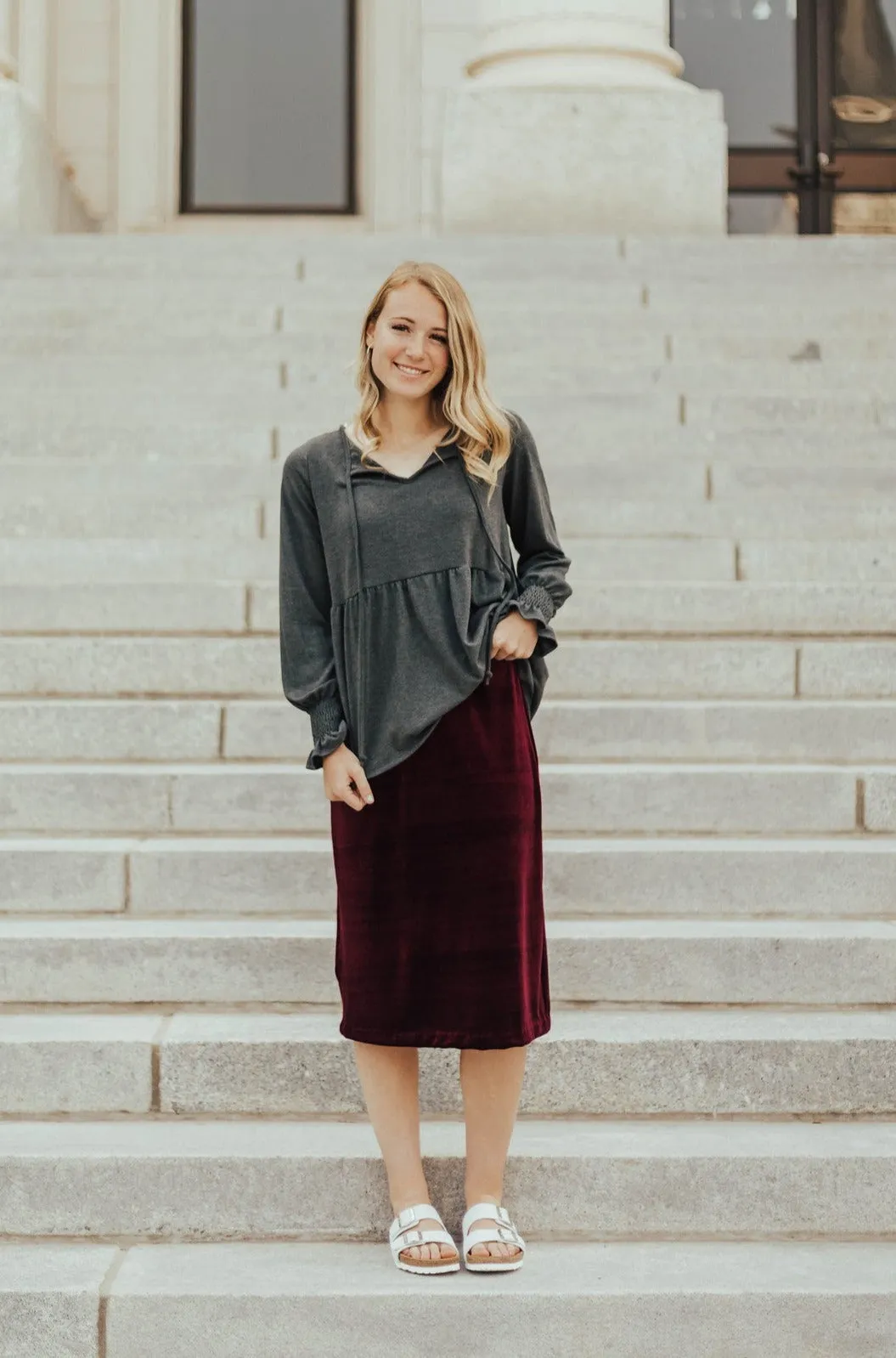 Carrie Stretch Velvet Skirt Burgundy