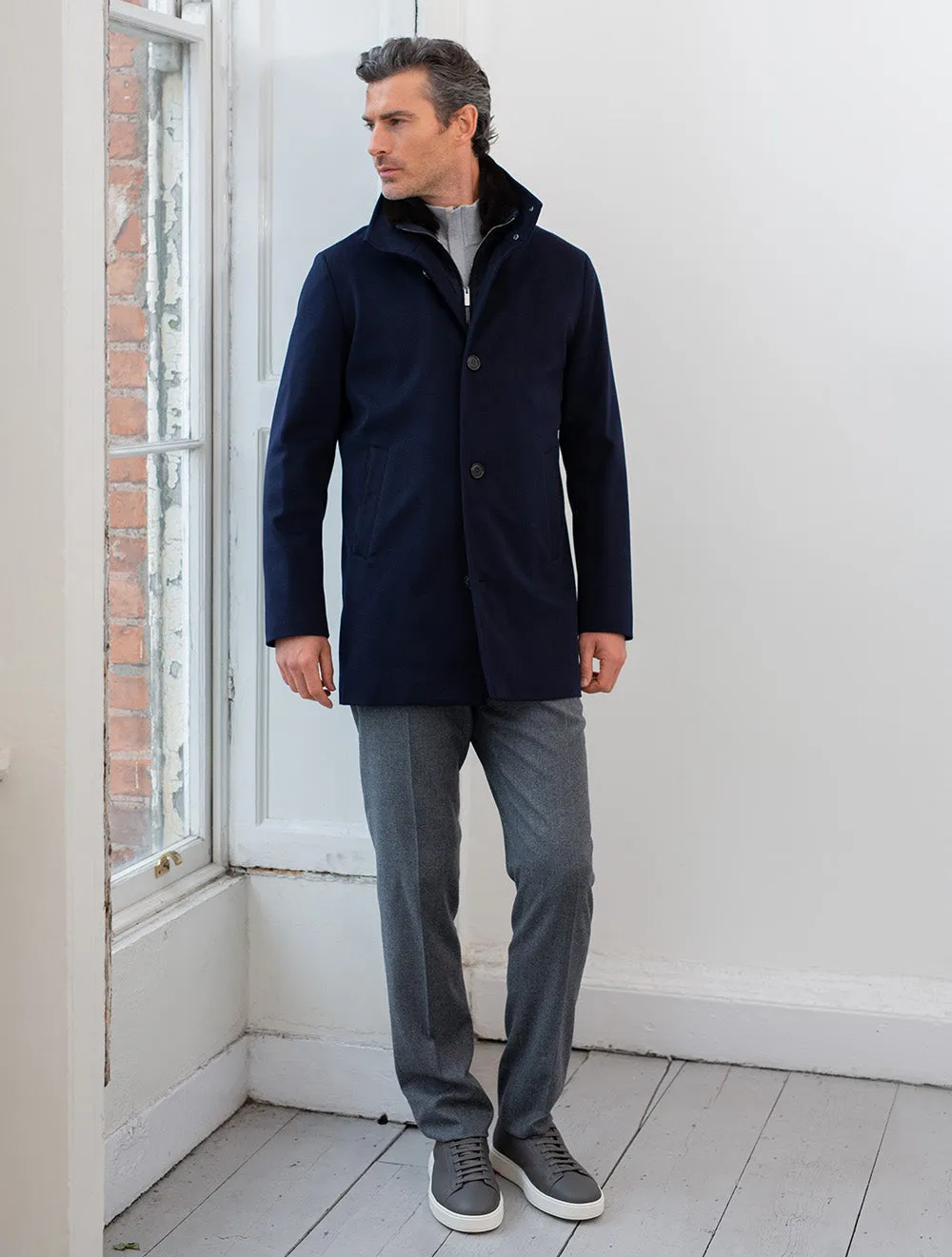 Cashmere Loropiana Strom System Coat Navy