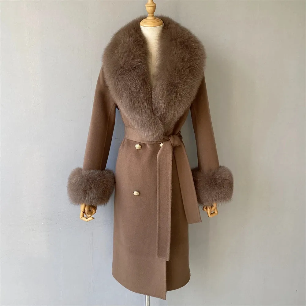 Cashmere Wool Coat with Genuine Fox Fur Trim