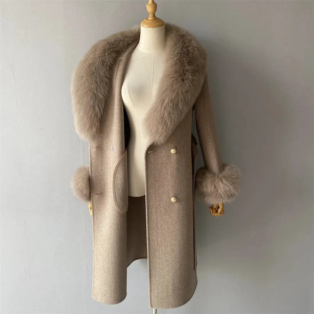 Cashmere Wool Coat with Genuine Fox Fur Trim