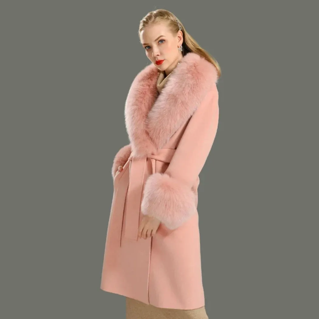 Cashmere Wool Coat with Genuine Fox Fur Trim