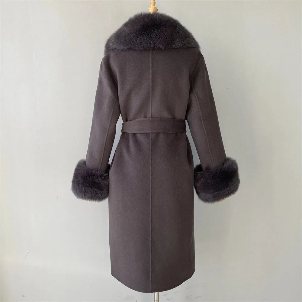 Cashmere Wool Coat with Genuine Fox Fur Trim