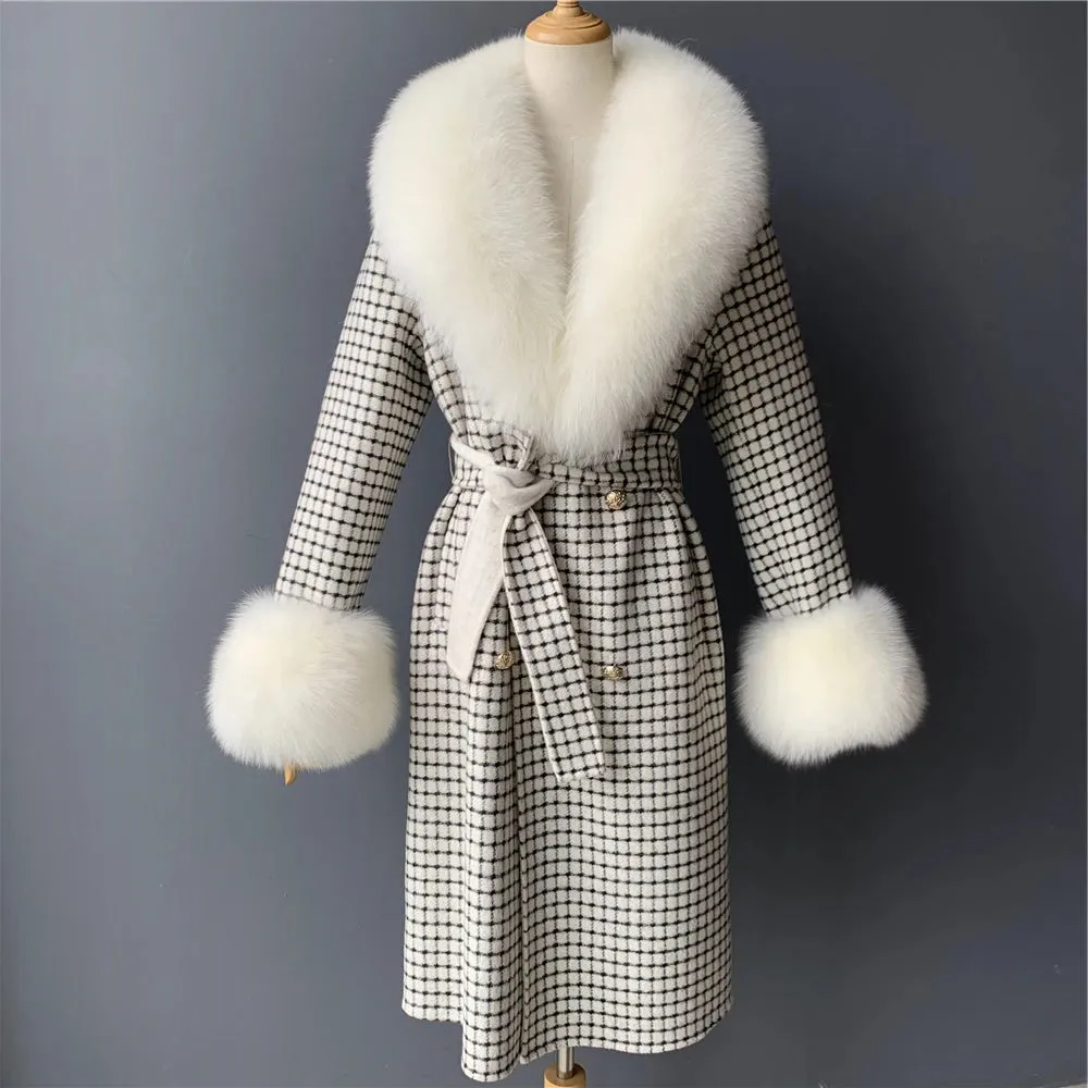 Cashmere Wool Coat with Genuine Fox Fur Trim