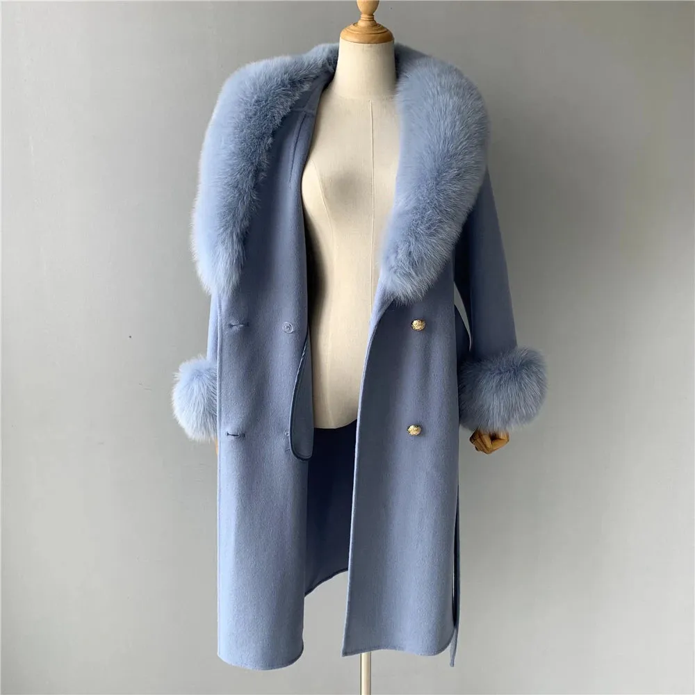 Cashmere Wool Coat with Genuine Fox Fur Trim