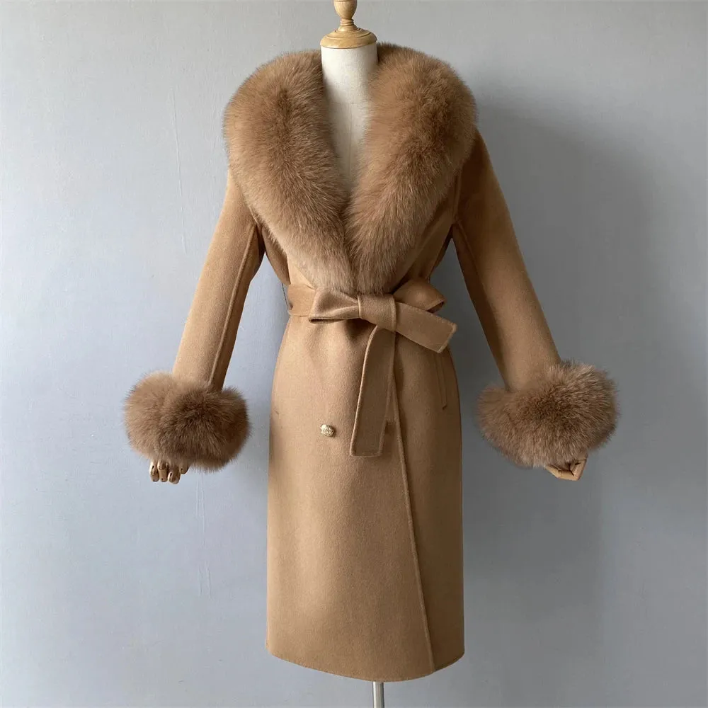 Cashmere Wool Coat with Genuine Fox Fur Trim