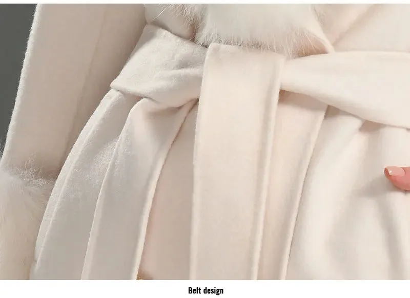 Cashmere Wool Coat with Genuine Fox Fur Trim