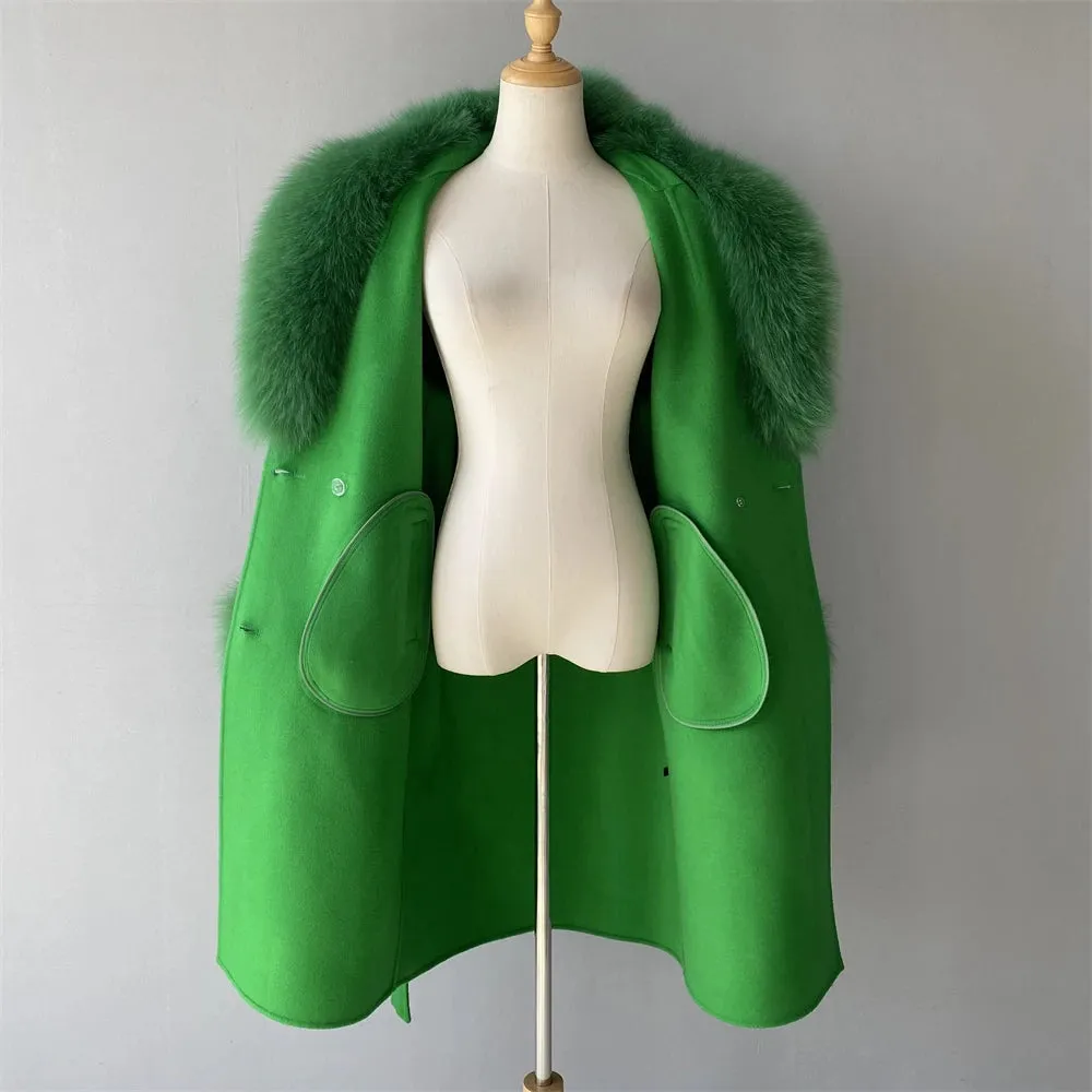 Cashmere Wool Coat with Genuine Fox Fur Trim