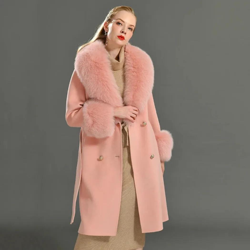 Cashmere Wool Coat with Genuine Fox Fur Trim