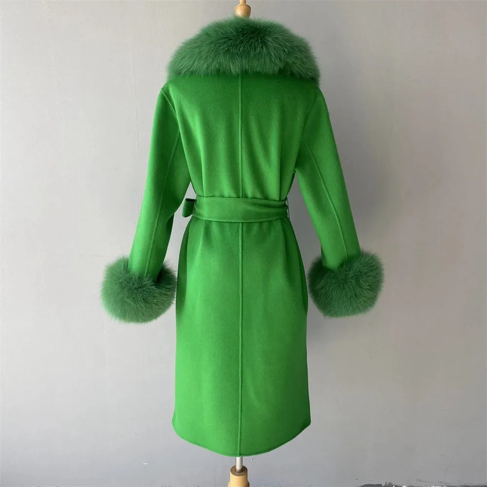 Cashmere Wool Coat with Genuine Fox Fur Trim