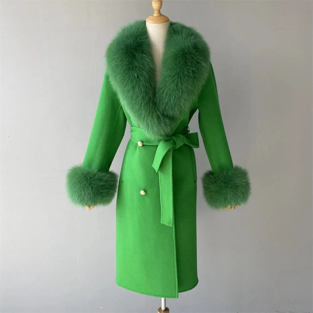 Cashmere Wool Coat with Genuine Fox Fur Trim