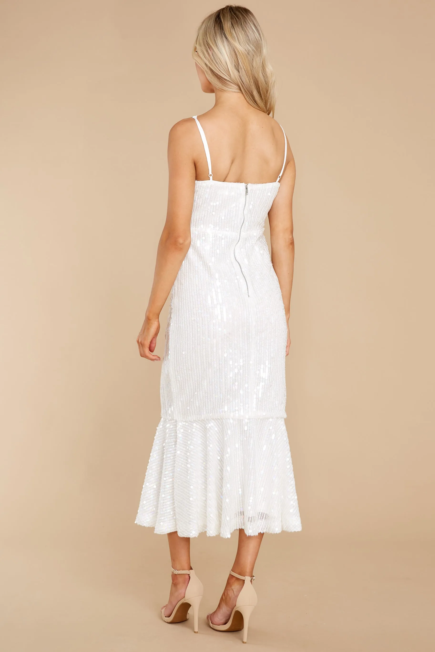 Champagne Kisses White Sequin Midi Dress