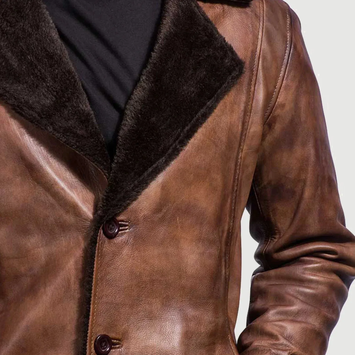 Cinnamon Distressed Leather Fur Coat